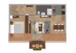 Grundriss 1. Ebene - leerstehende 3 Zimmer Maisonette Wohnung mit Balkon und hochwertiger Einbauküche